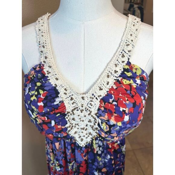 ELLE NEW Size XL Crochet Bead V Neck Sleeveless Maxi Dress Fairy BOHO Whimsigoth - Picture 2 of 16